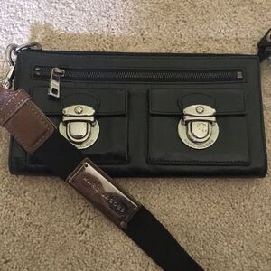 Marc Jacobs Shoulder Bag Wallet Clutch Black Silver Leather